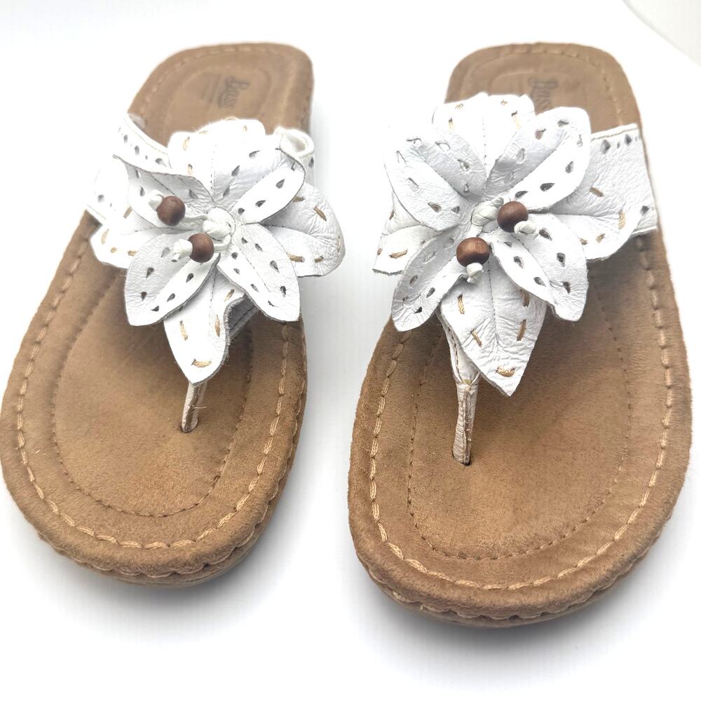 Bass Alana Sandal Womens 7M Leather Thong Boho Flower‎ Beads